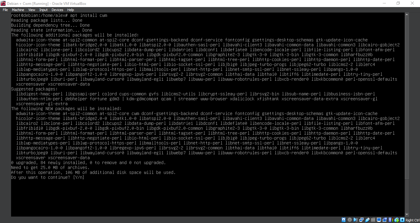 Running 'apt install cwm'